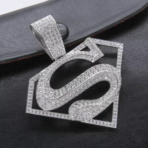 2 Ct Round Lab Created Superman S Logo Pendant In 14K White Gold Plated