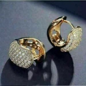 2Ct Round Cut Lab Created Diamond Women's Huggie Hoop Earrings in 14K Yellow Gold Plated