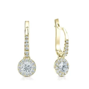 2.00Ct Round Cut Moissanite Women's Dangle/Drop Earrings 14K Yellow Gold Plated